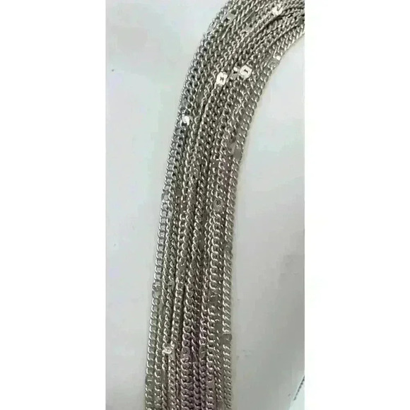 Vintage Multi Chain Tassel Fancy Silver Necklace Earrings Set Long 1970s Dangle - Picture 6 of 10